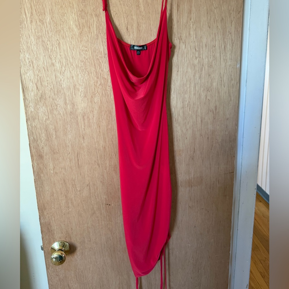 Misguided Red Slinky Cowl Neck Ruched Bodycon Mini Dress